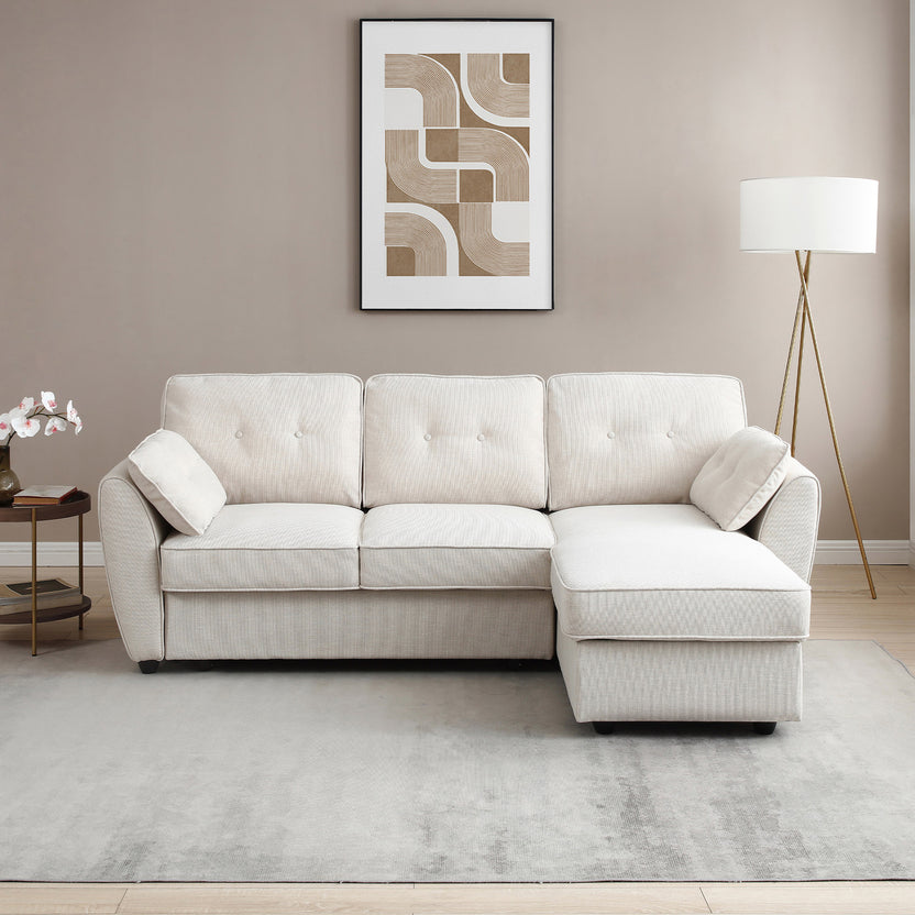 Willette Textured Corner Sofa Bed with Storage Natural Roseland