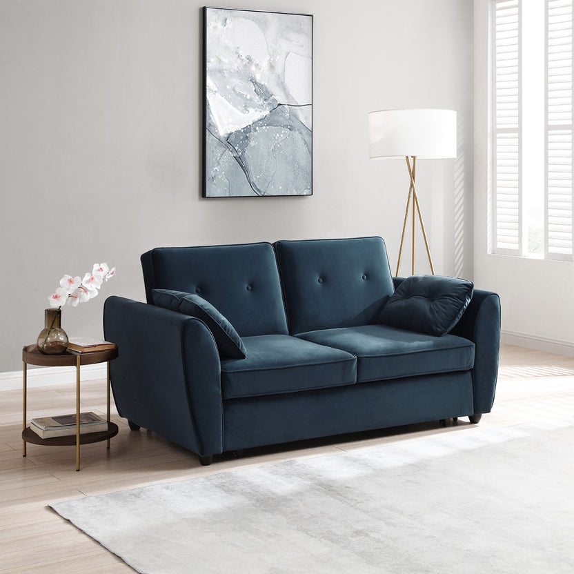 Willette Velvet 2 Seater Pop Up Sofa Bed Olive, Ink Blue Roseland