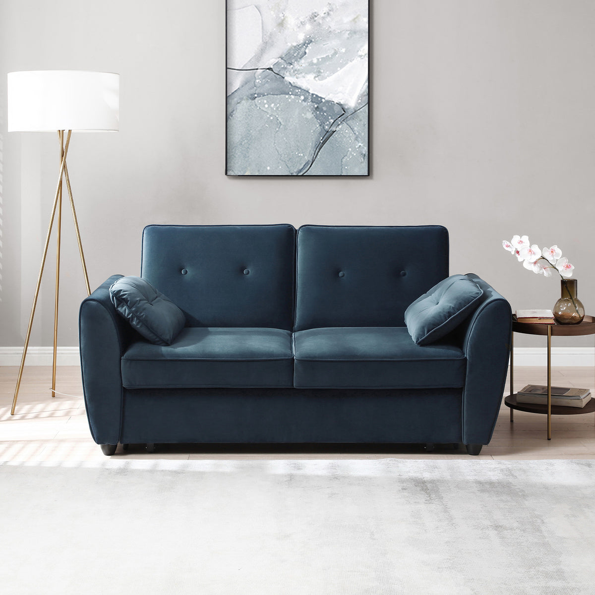 Willette Ink Blue Velvet 2 Seater Pop Up Sofa Bed