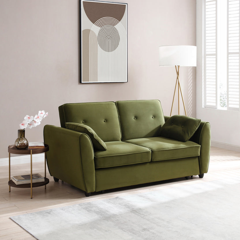Willette Velvet 2 Seater Pop Up Sofa Bed Olive, Ink Blue Roseland