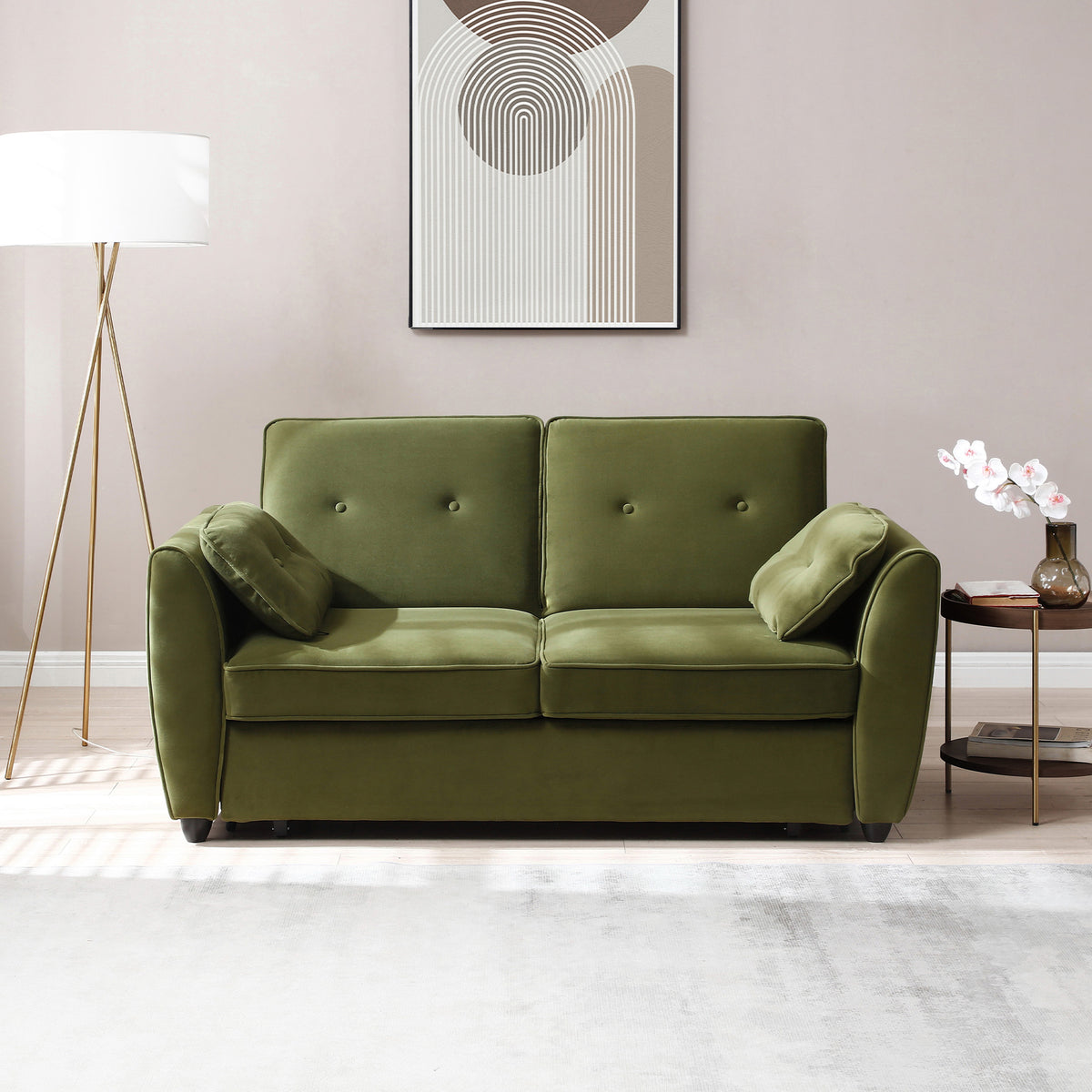 Willette Olive Green Velvet 2 Seater Pop Up Sofa Bed