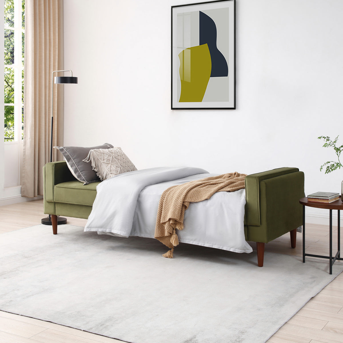 Stroud Olive 3 Seater Velvet Sofabed for living room or bedroom