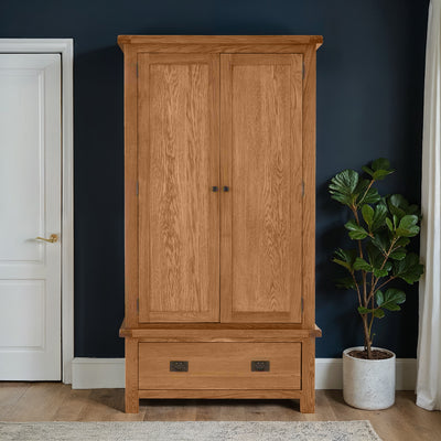 Zelah Oak Double Wardrobe with Drawer