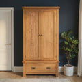 Zelah Oak Double Wardrobe with Drawer by Roseland Furniture