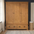 Zelah Oak Triple Wardrobe with Drawers By Roseland Furniture