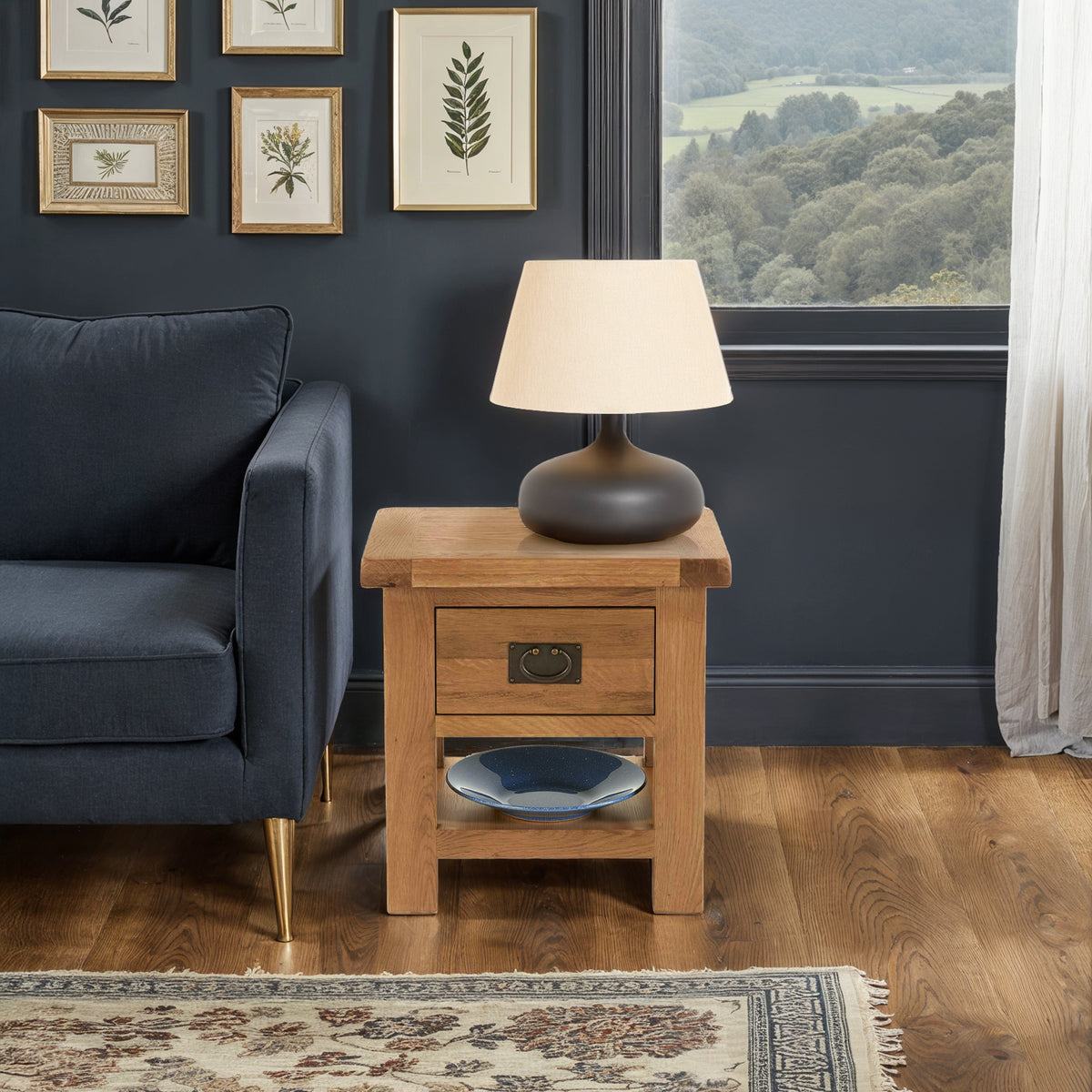 Zelah Oak Lamp Table with Drawer from Roseland Furniture