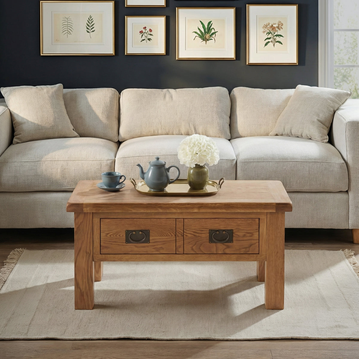 Zelah Oak Coffee Table with Drawer from Roseland Furniture