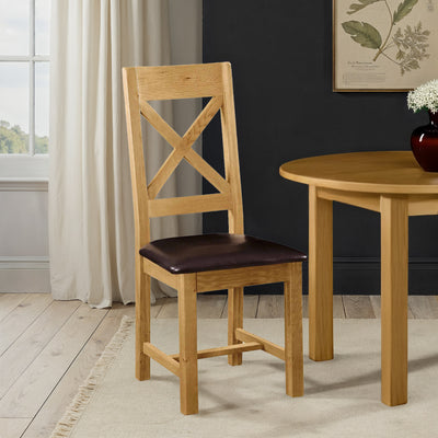 Zelah Oak Cross-Back Dining Chair with Padded Seat