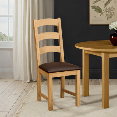 Zelah Oak Ladder Back Faux Leather Chair