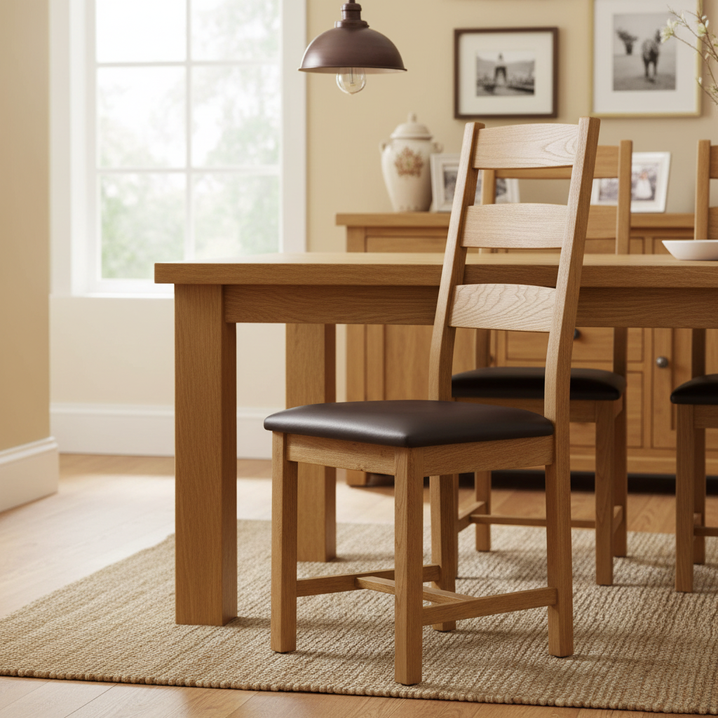 Zelah Oak Slatted Leather Dining Chair | Roseland