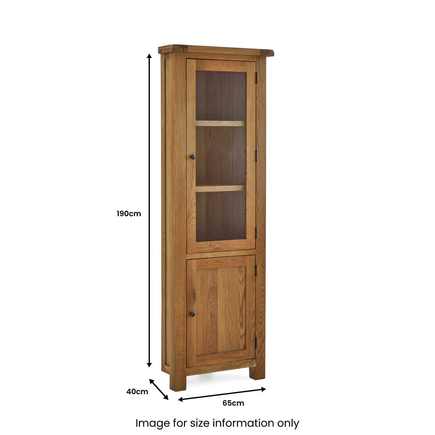 Zelah Oak Corner Display Cabinet - Size Guide