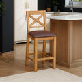 Zelah Oak Cross Back Bar Stool with black seat from Roseland Furniture