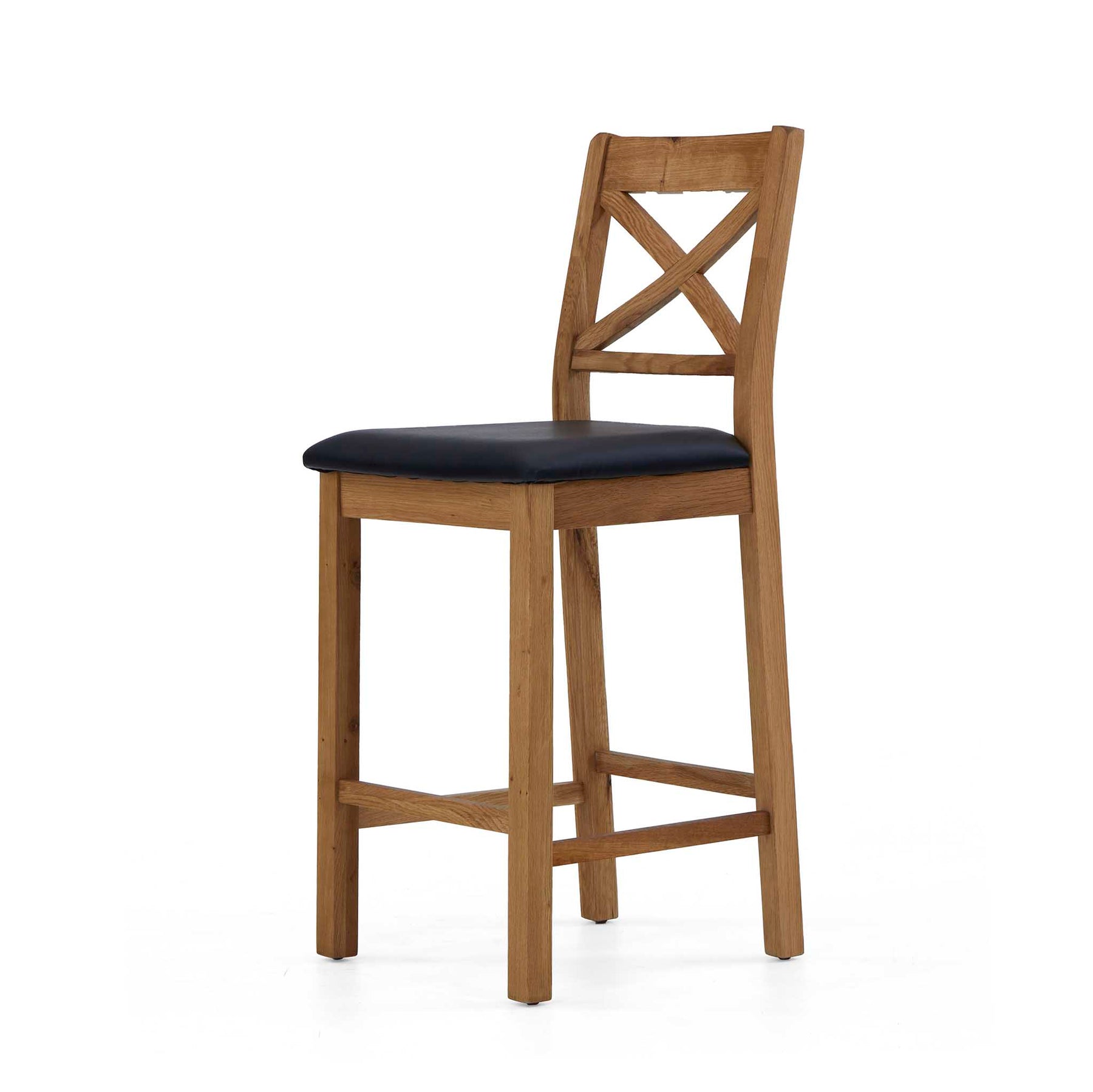Zelah Oak Cross Back Bar Stool with black seat from Roseland Furniture