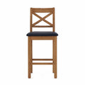 Zelah Oak Cross Back Bar Stool with black seat from Roseland Furniture