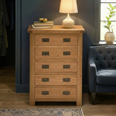 Zelah Oak 5 Drawer Chest