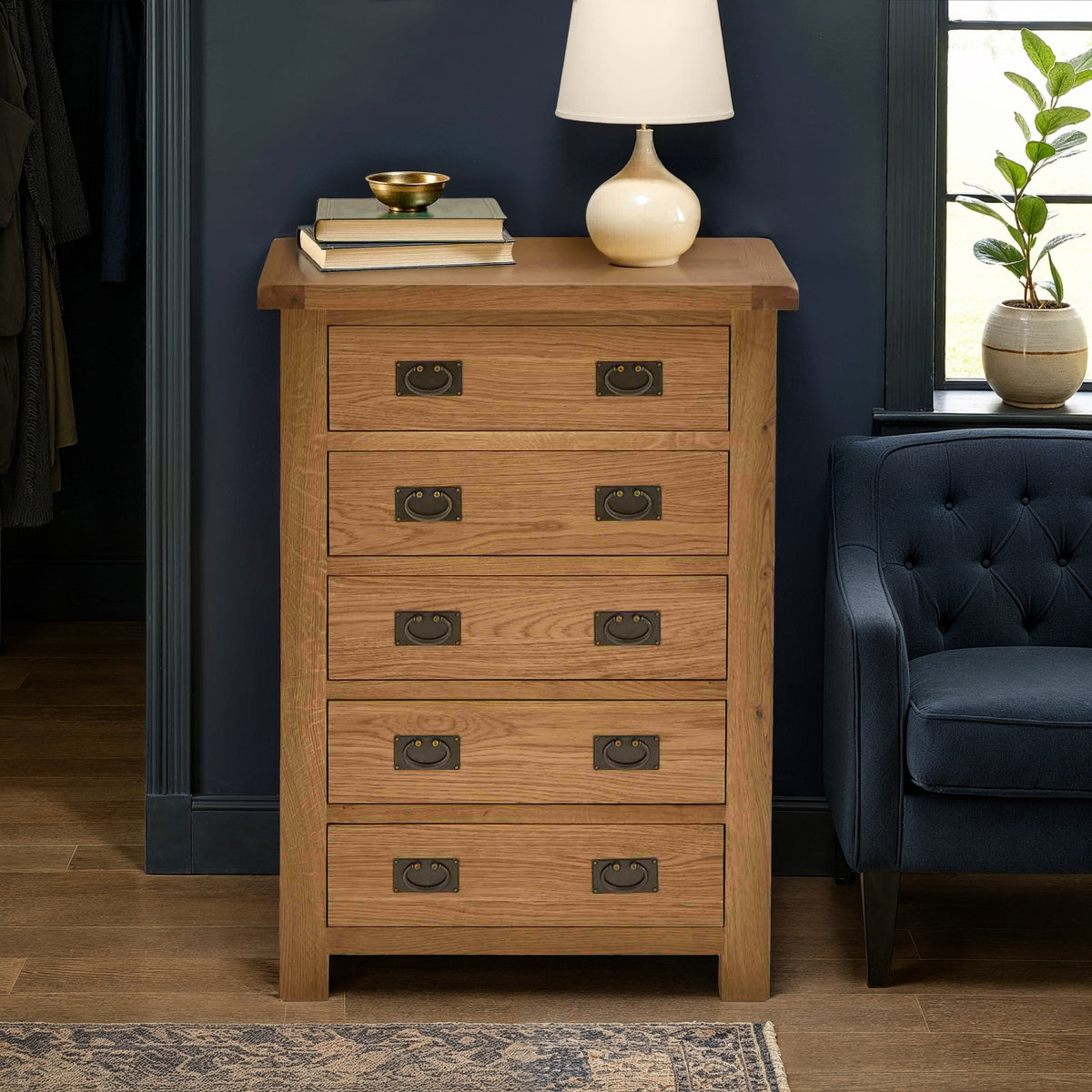 Zelah Oak 5 Drawer Chest from Roseland Furniture