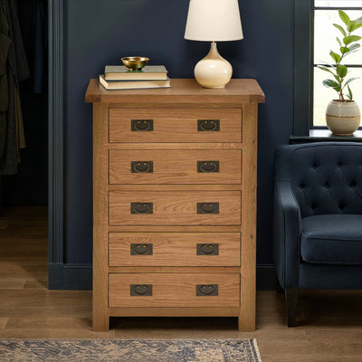 Zelah Oak 5 Drawer Chest