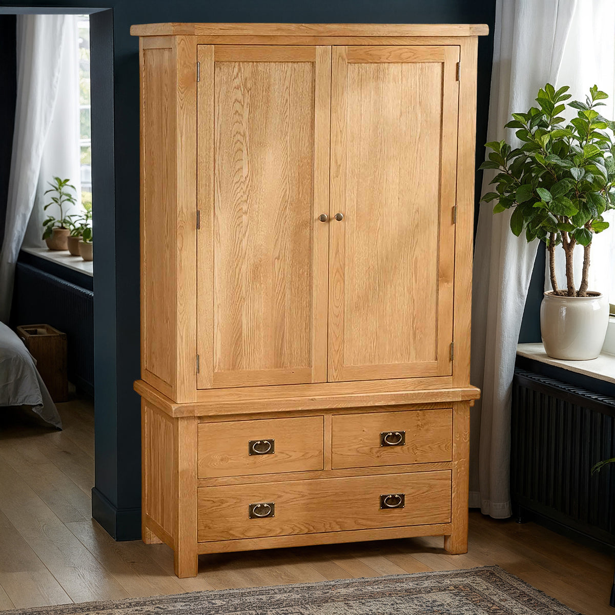 Zelah Oak 3 Drawer Wardrobe by Roseland Furniture