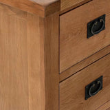 Zelah Oak 2 over 3 Drawer Chest - Close up of drawers and corner of the cabinet