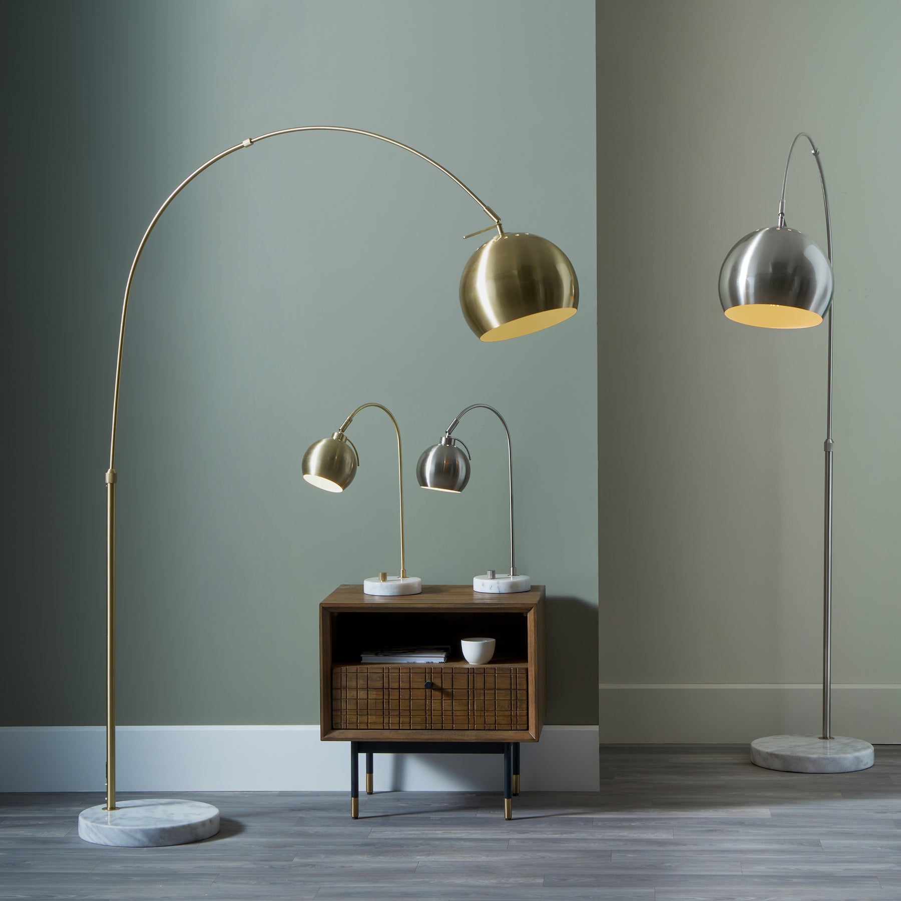 Feliciani Brushed Silver Metal and White Marble Floor Lamp for living room