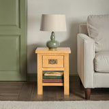 Surrey Oak Lamp Table in a living room from Roseland Furniture