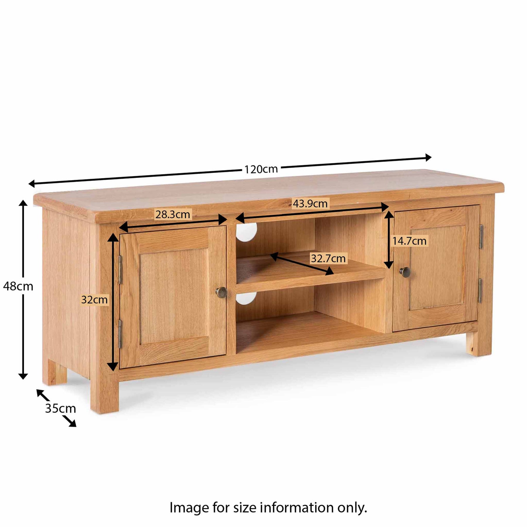 Surrey Oak TV Stand 120cm - Size guide