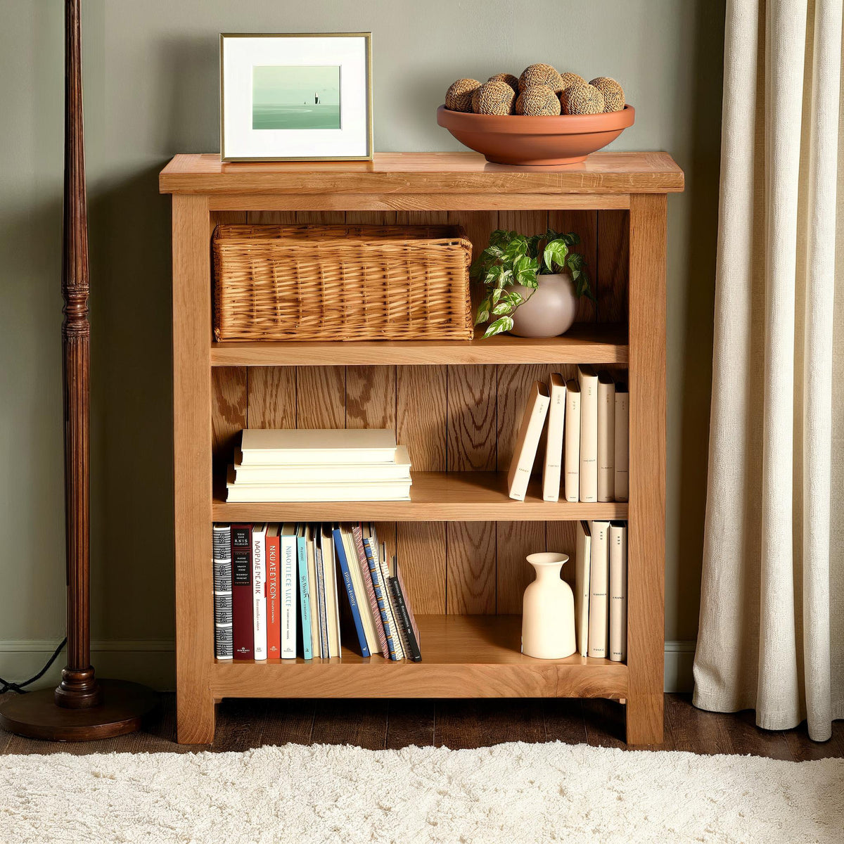 Surrey Oak Small Bookcase with 3 shelves from Roseland Furniture