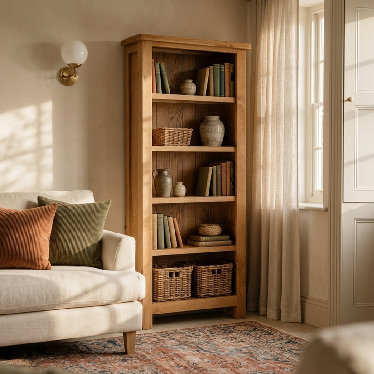 Surrey Oak Slim Bookcase from Roseland Furniture