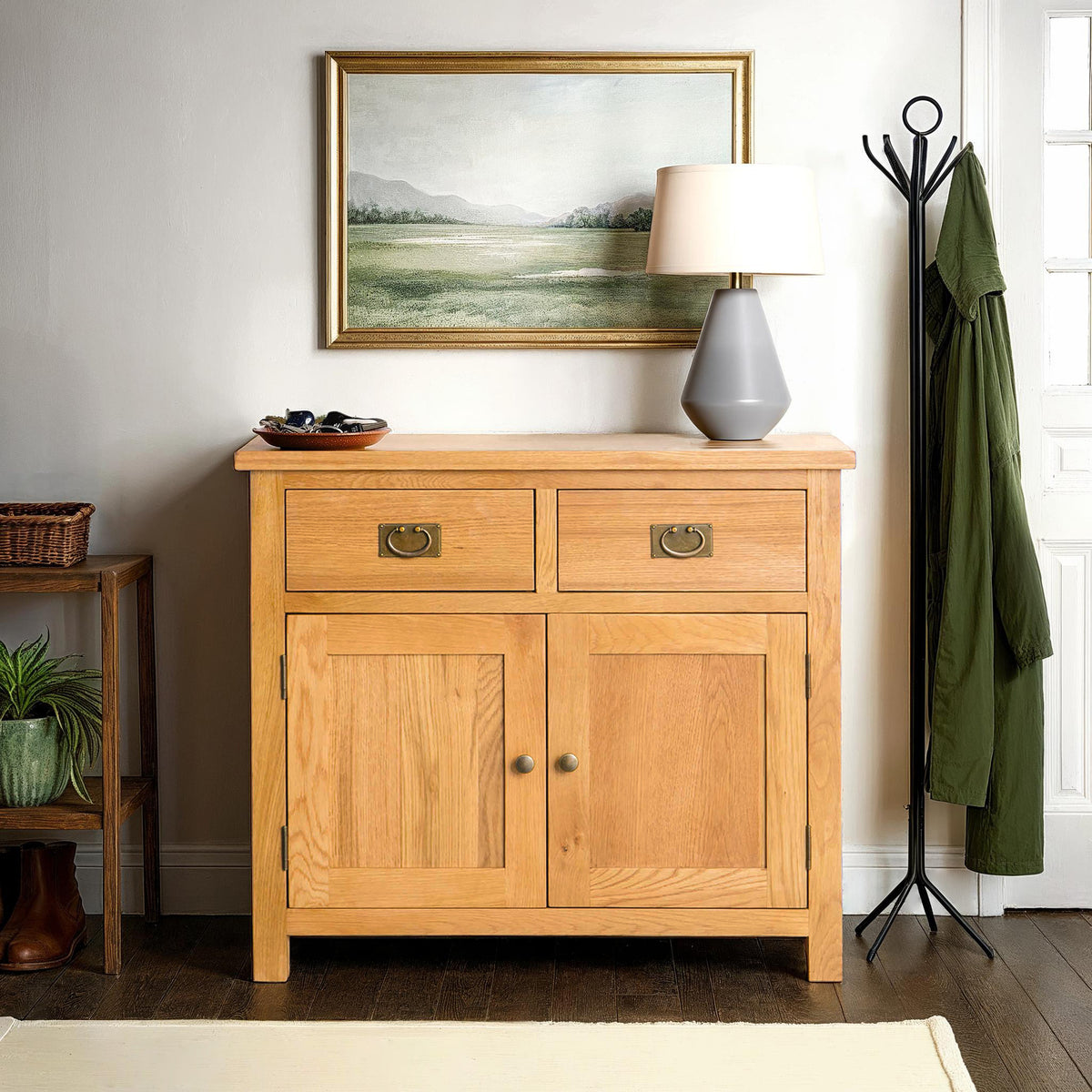 Surrey Oak Small Sideboard, Internal Shelf, 90cm | Rustic Waxed Oak
