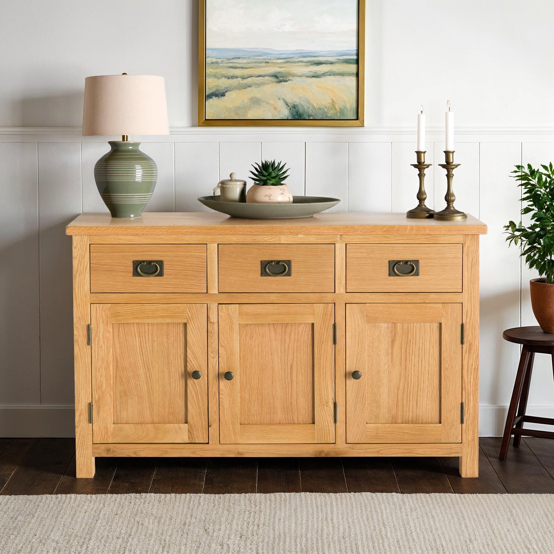 Surrey Oak Large 3 Door Sideboard Cabinet for Roseland Furniture