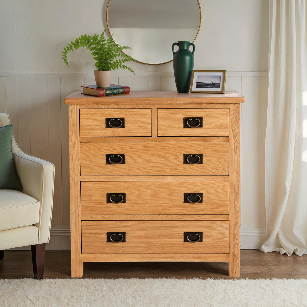 Surrey Oak 2 Over 3 Drawer Chest for bedroom from Roseland Furniture