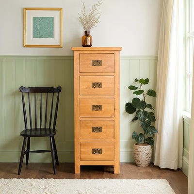 Surrey Oak 5 Drawer Tallboy Chest