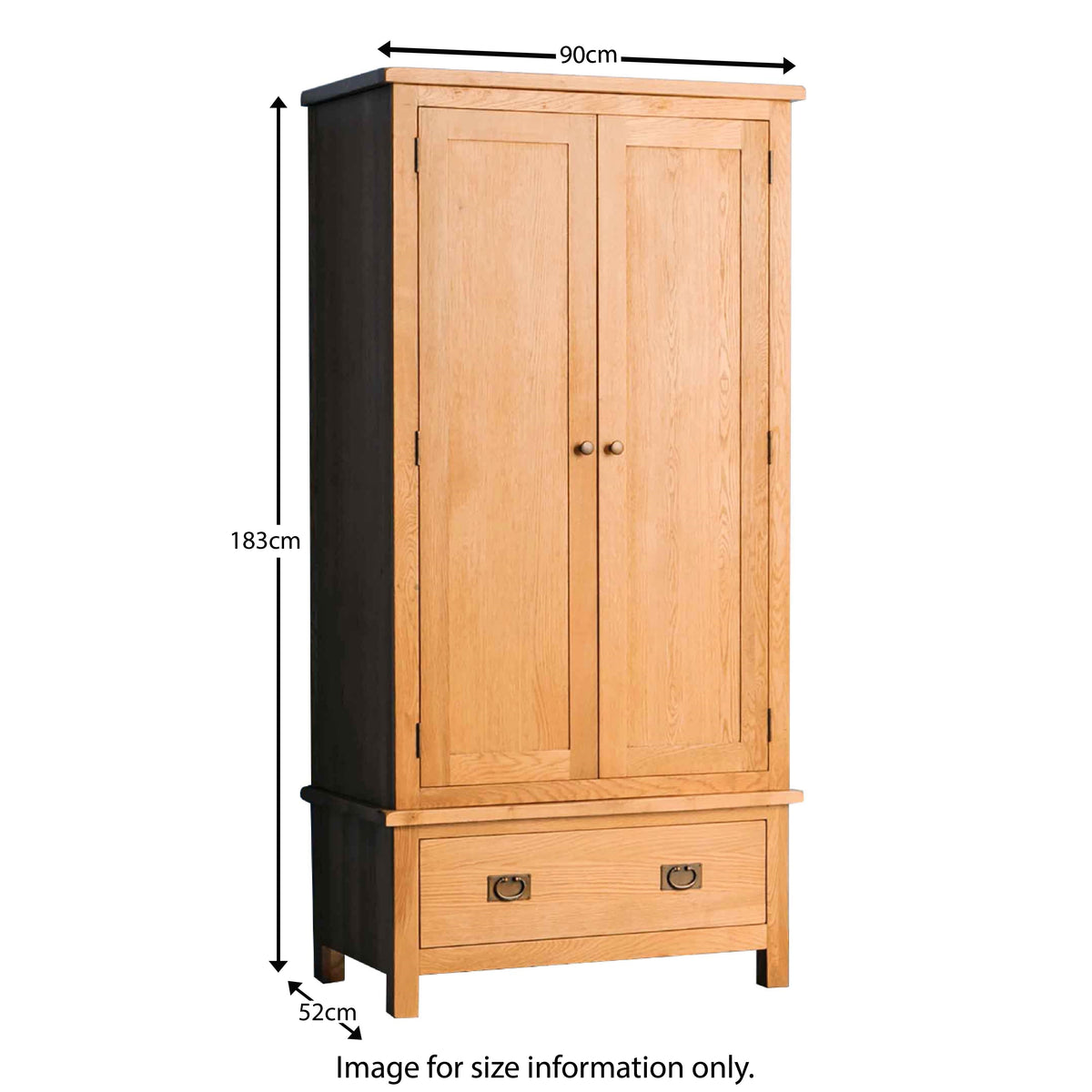 Surrey Oak Double Wardrobe & Drawer by Roseland Furniture - Dims
