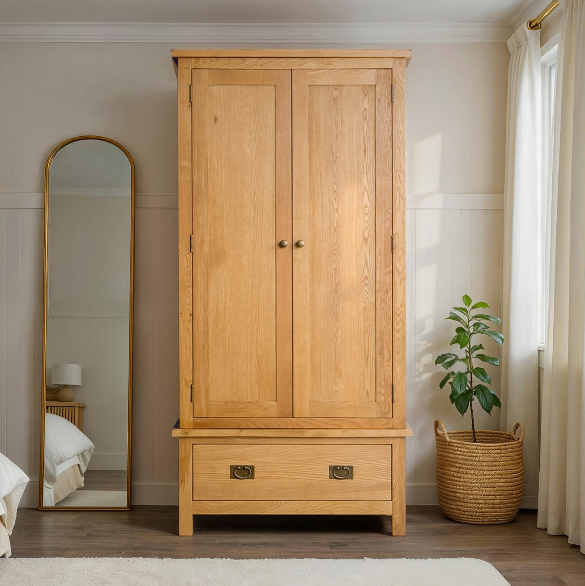 Surrey Oak Double Wardrobe & Drawer by Roseland Furniture