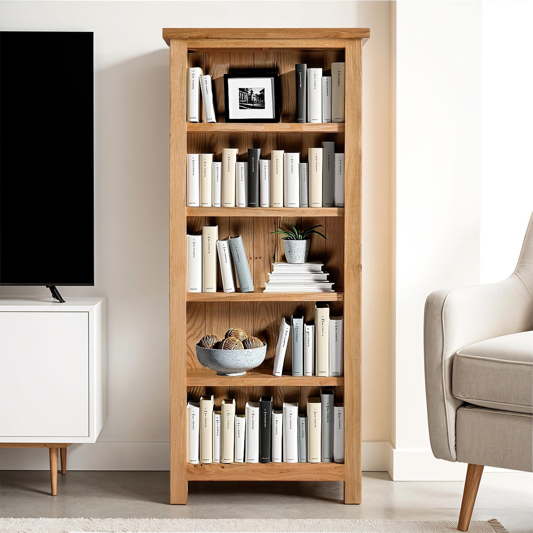 London Oak Slim Bookcase for contemporary living rooms