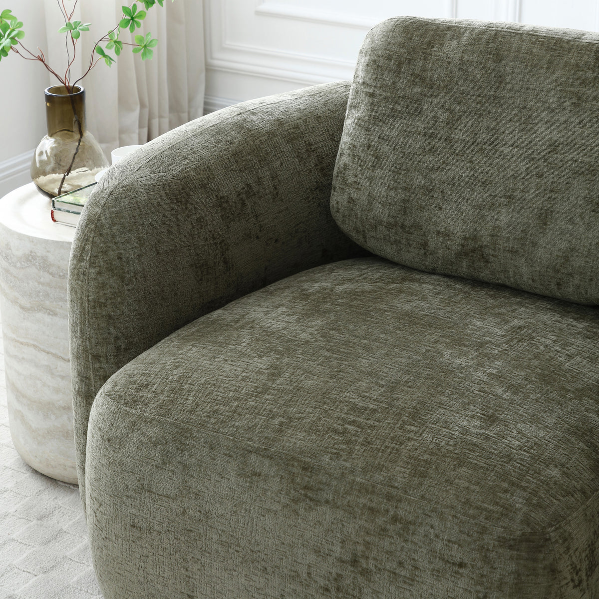 Irving Chenille Swivel Chair Olive from Roseland Furniture