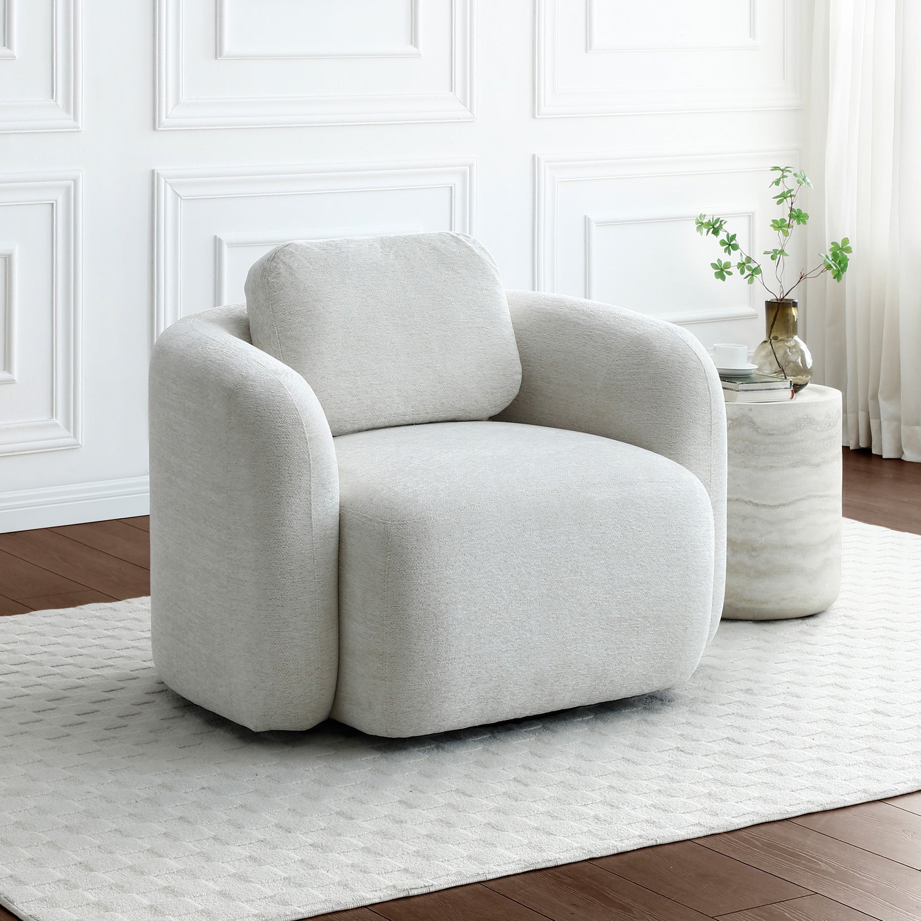 Irving Chenille Swivel Chair Natural from Roseland Furniture