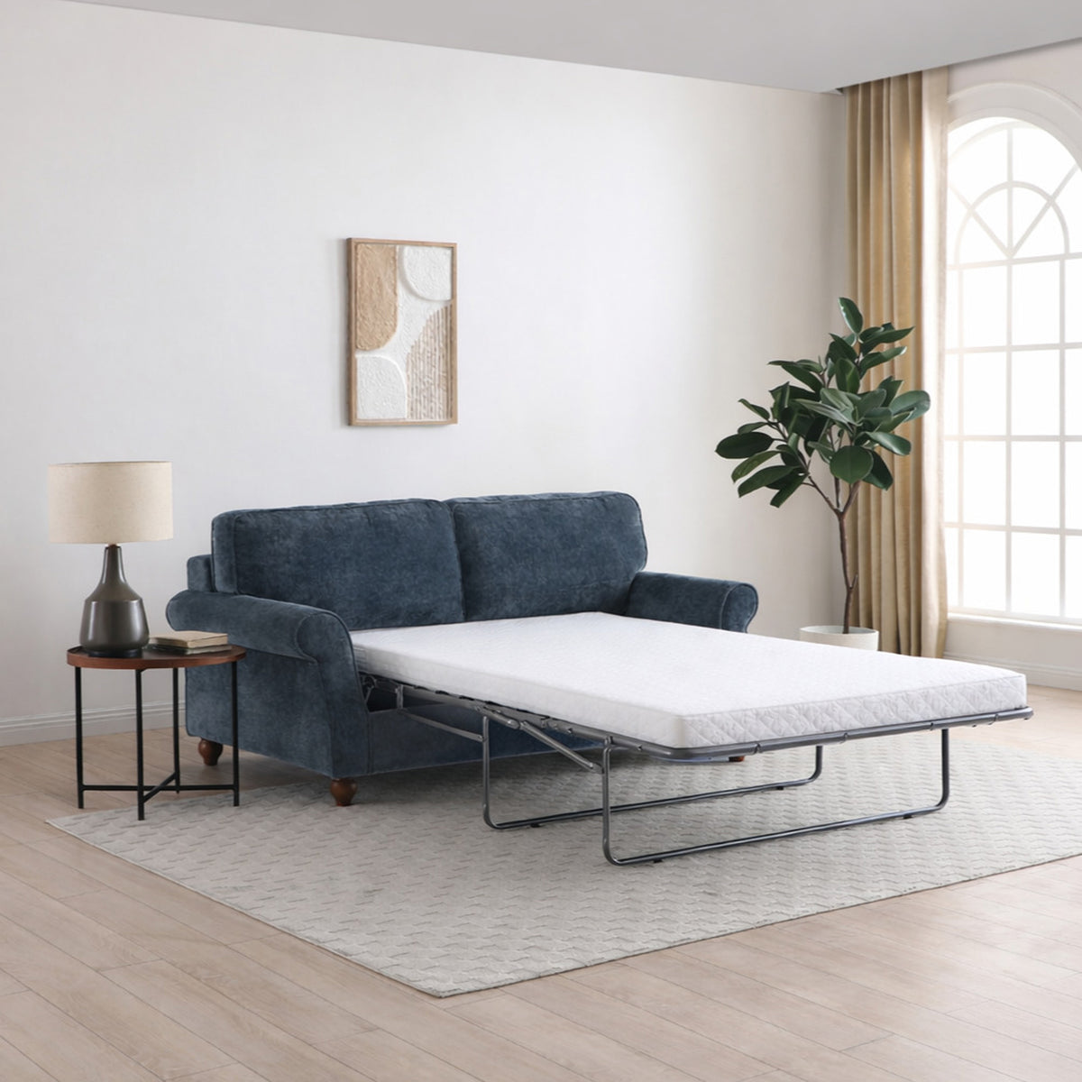 Blythe Navy 2 Seater Sofa Bed With Foam Mattress from Roseland Furniture