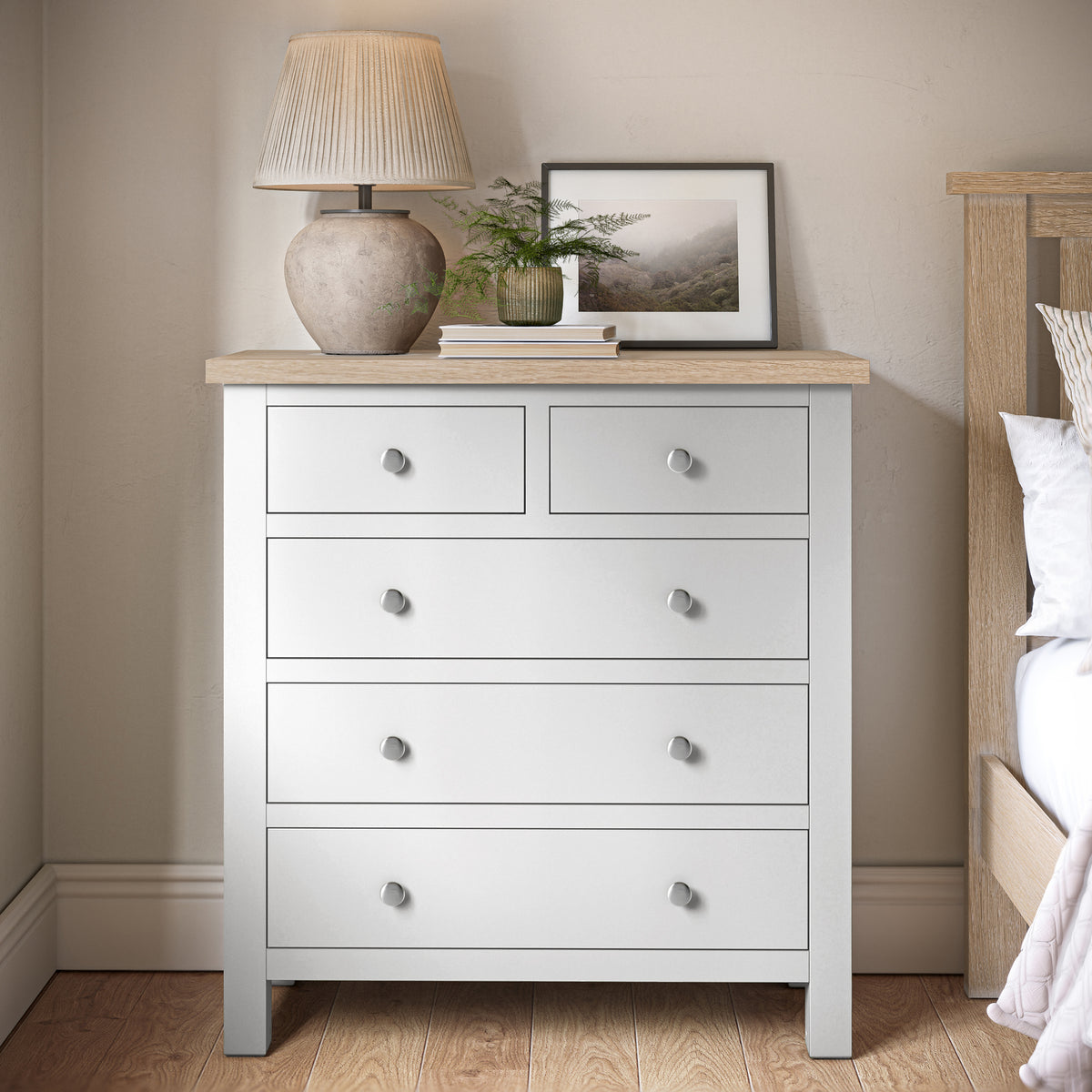 Farrow Grey 2 Over 3 Chest Of Drawers from Roseland Furniture - Lifestyle Shot