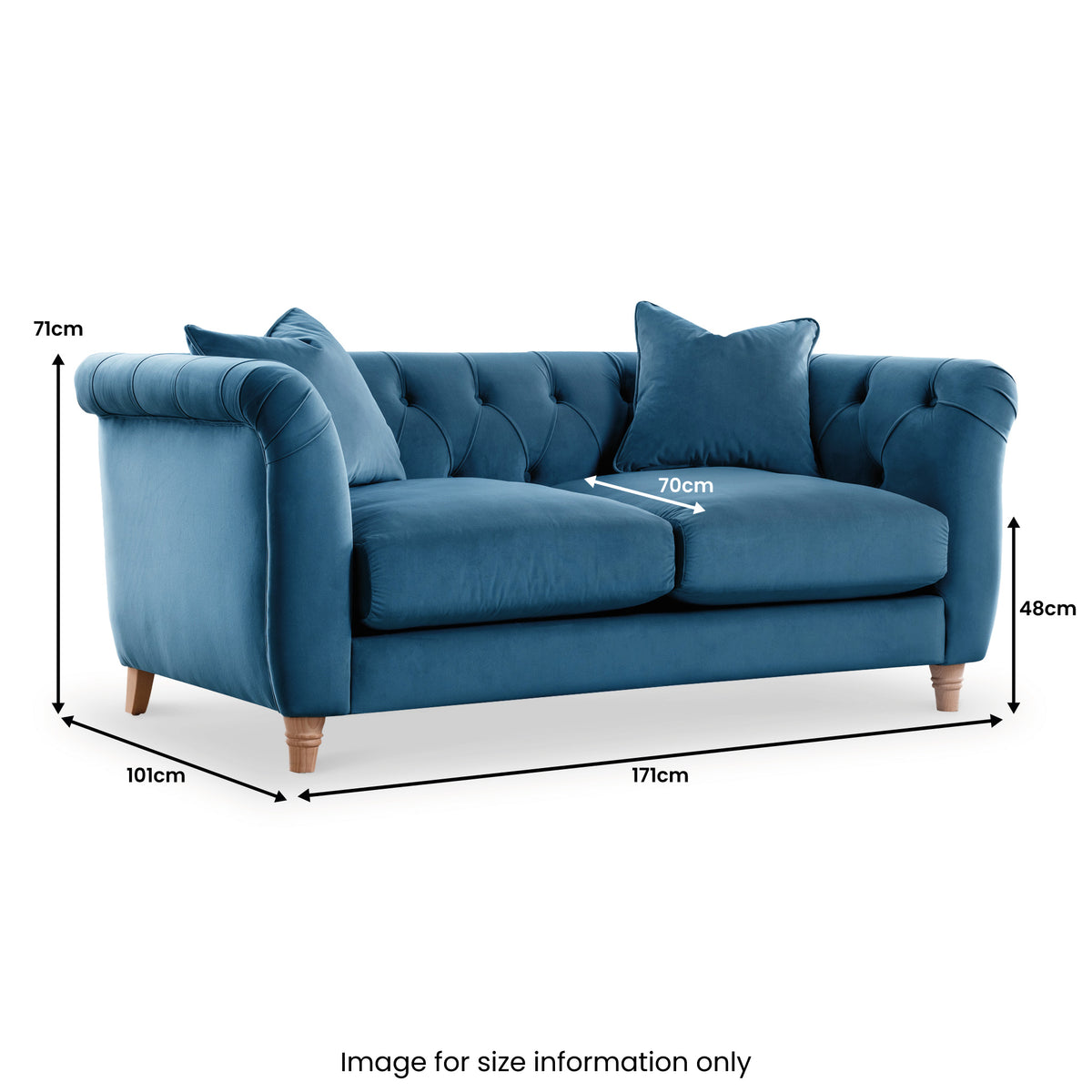 Clarence Velvet Chesterfield 2 Seater Sofa dimensions