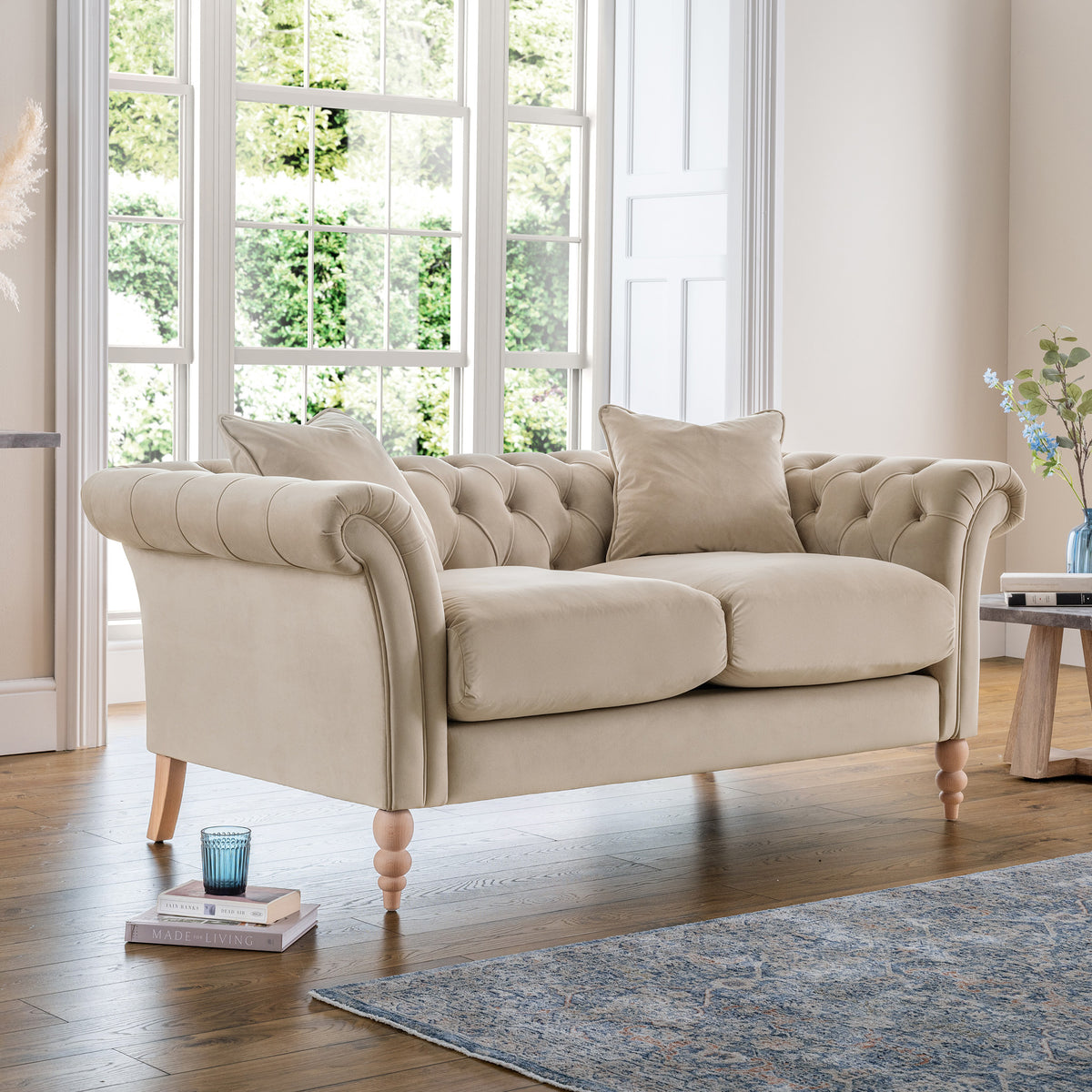 Balmoral Putty Velvet Chesterfield 2 Seater Sofa for living room