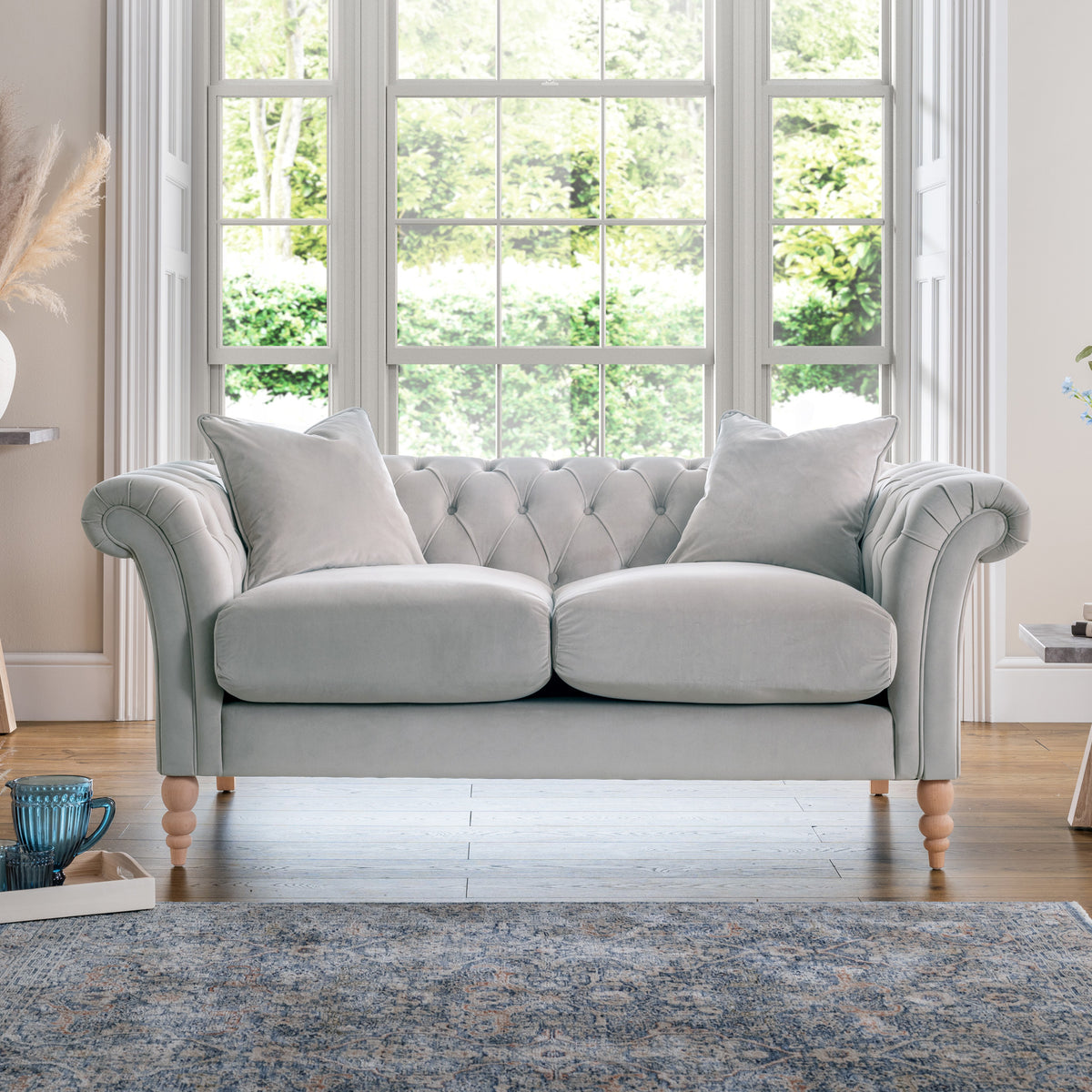 Balmoral Chalk Velvet Chesterfield 2 Seater Couch for living room