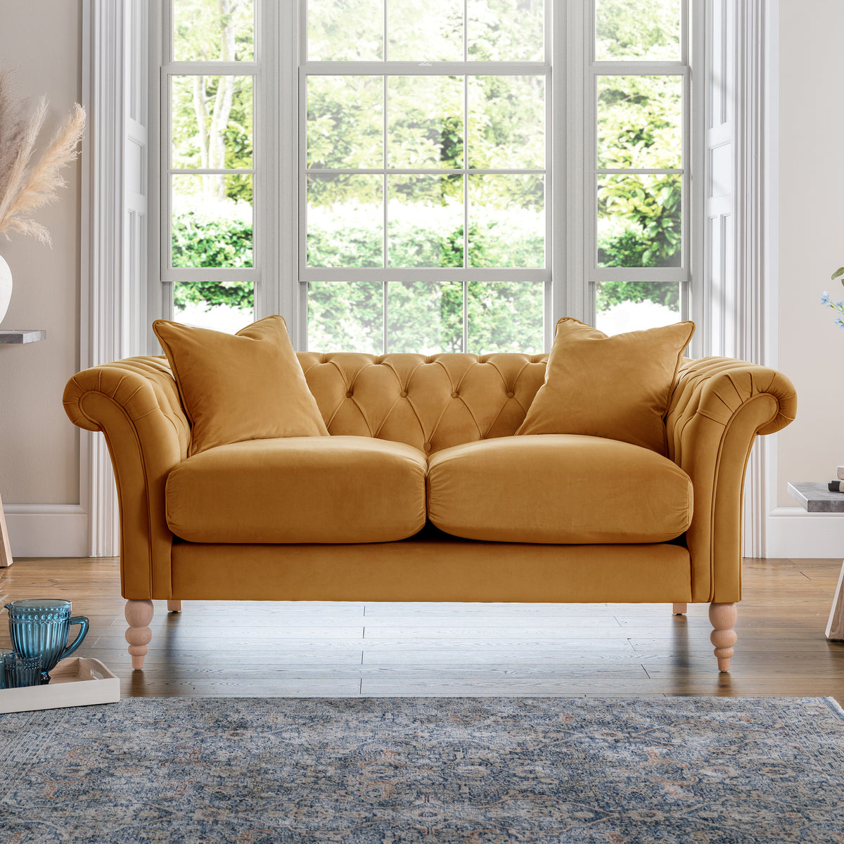 Balmoral Ochre Velvet Chesterfield 2 Seater Couch for living room
