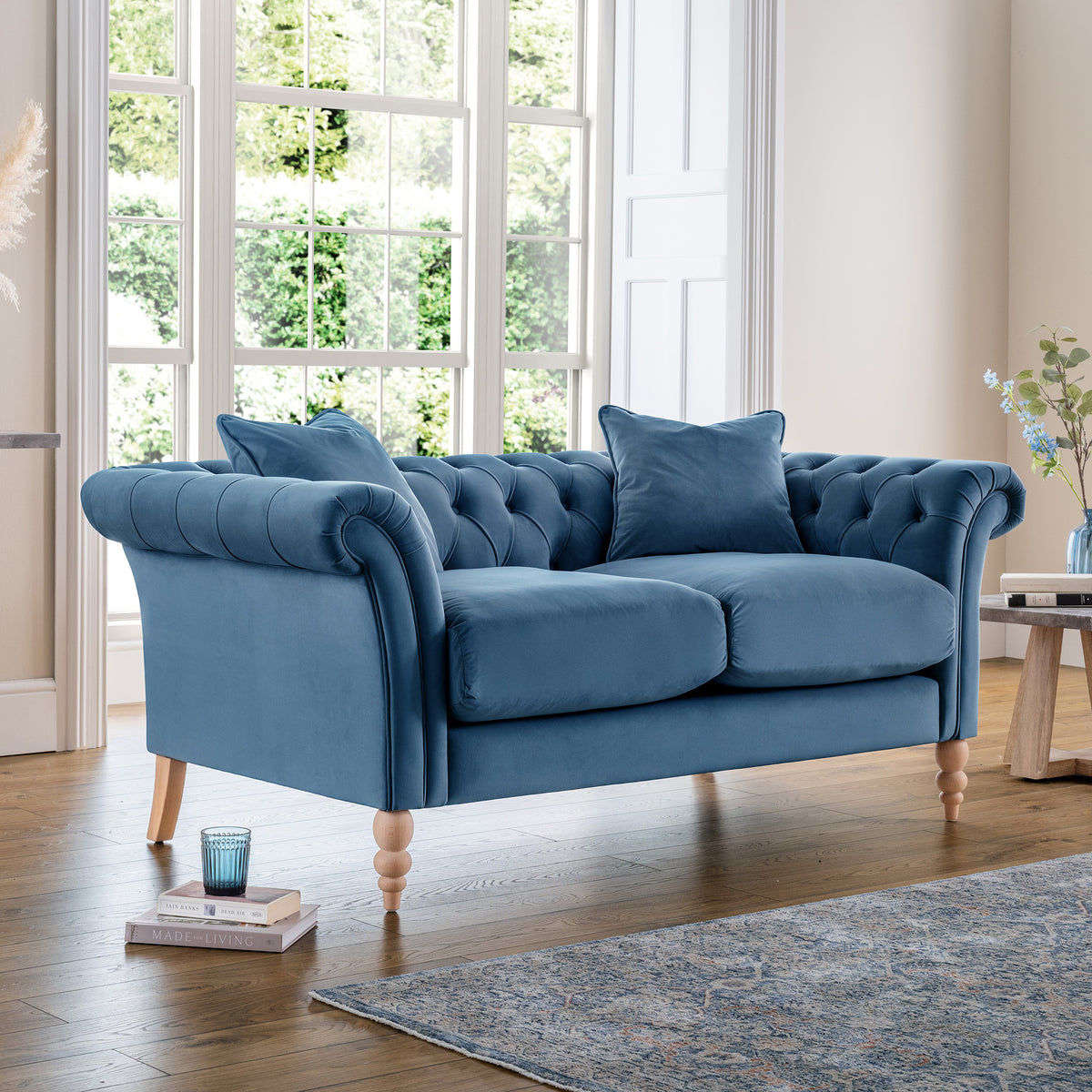 Balmoral Sky Blue Velvet Chesterfield 2 Seater Sofa for living room