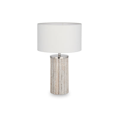 Haley White Wash Wood Column Table Lamp