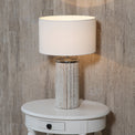 Haley White Wash Wood Column Table Lamp for living room or bedroom