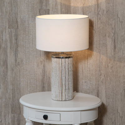 Haley White Wash Wood Column Table Lamp