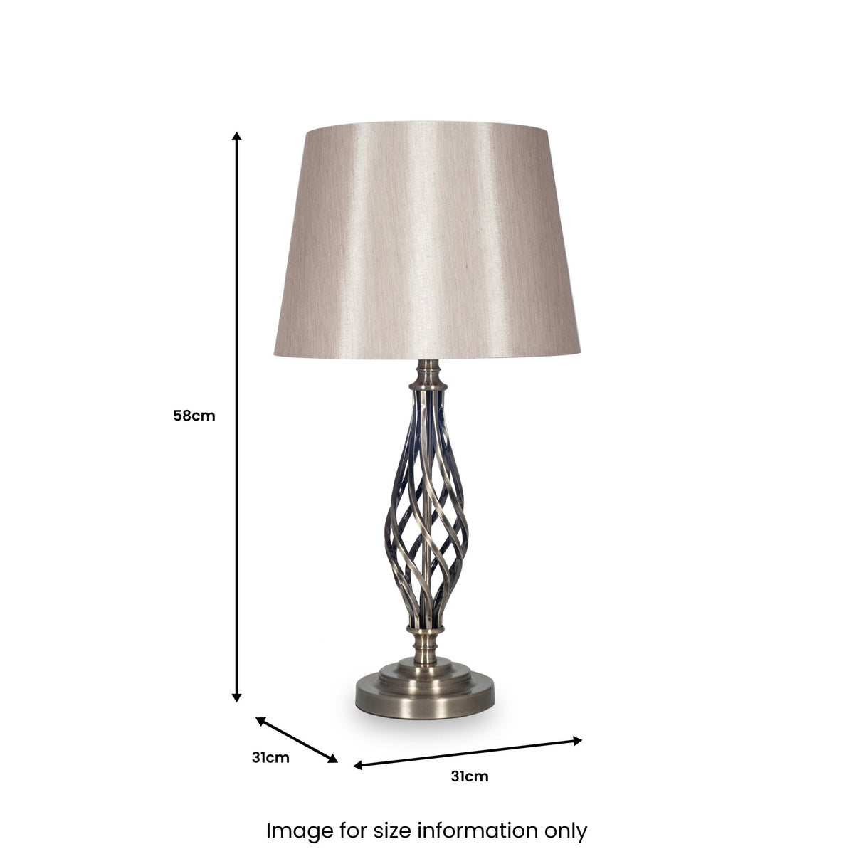 Jenna Silver Metal Twist Detail Table Lamp from Roseland Furniture
