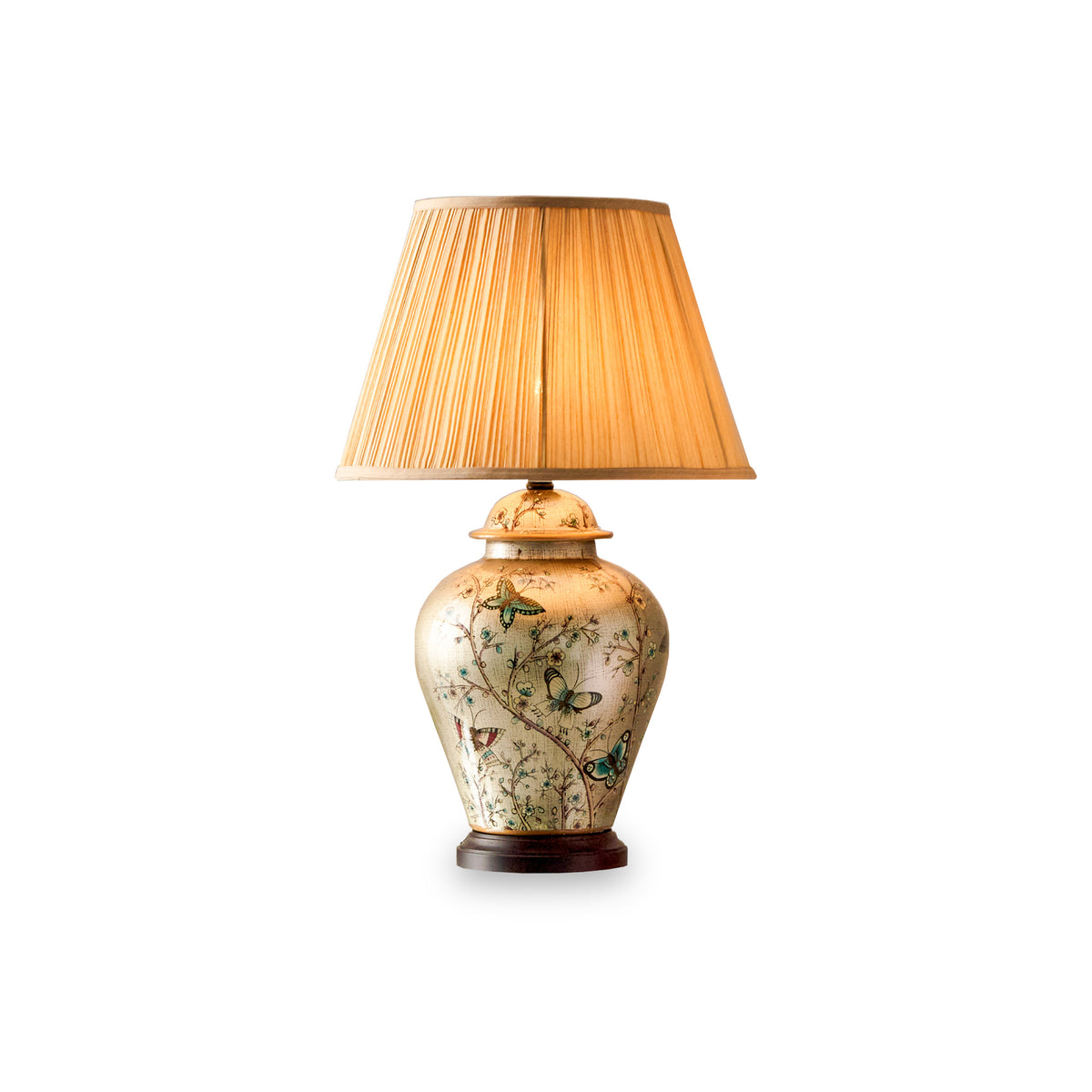 Papilion Butterfly Ceramic Table Lamp with Wooden Base from Roseland Furniture