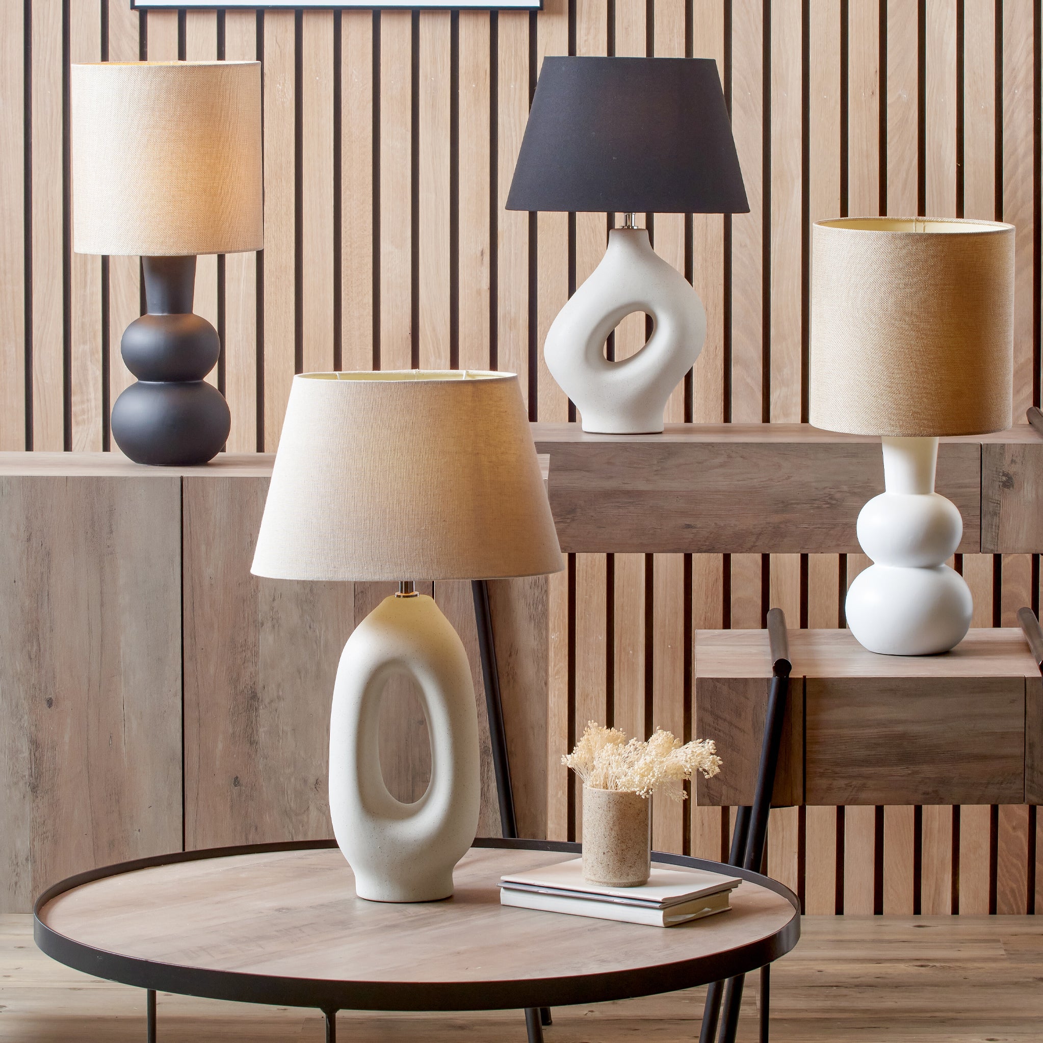 Ceramic and wood table lamp discount